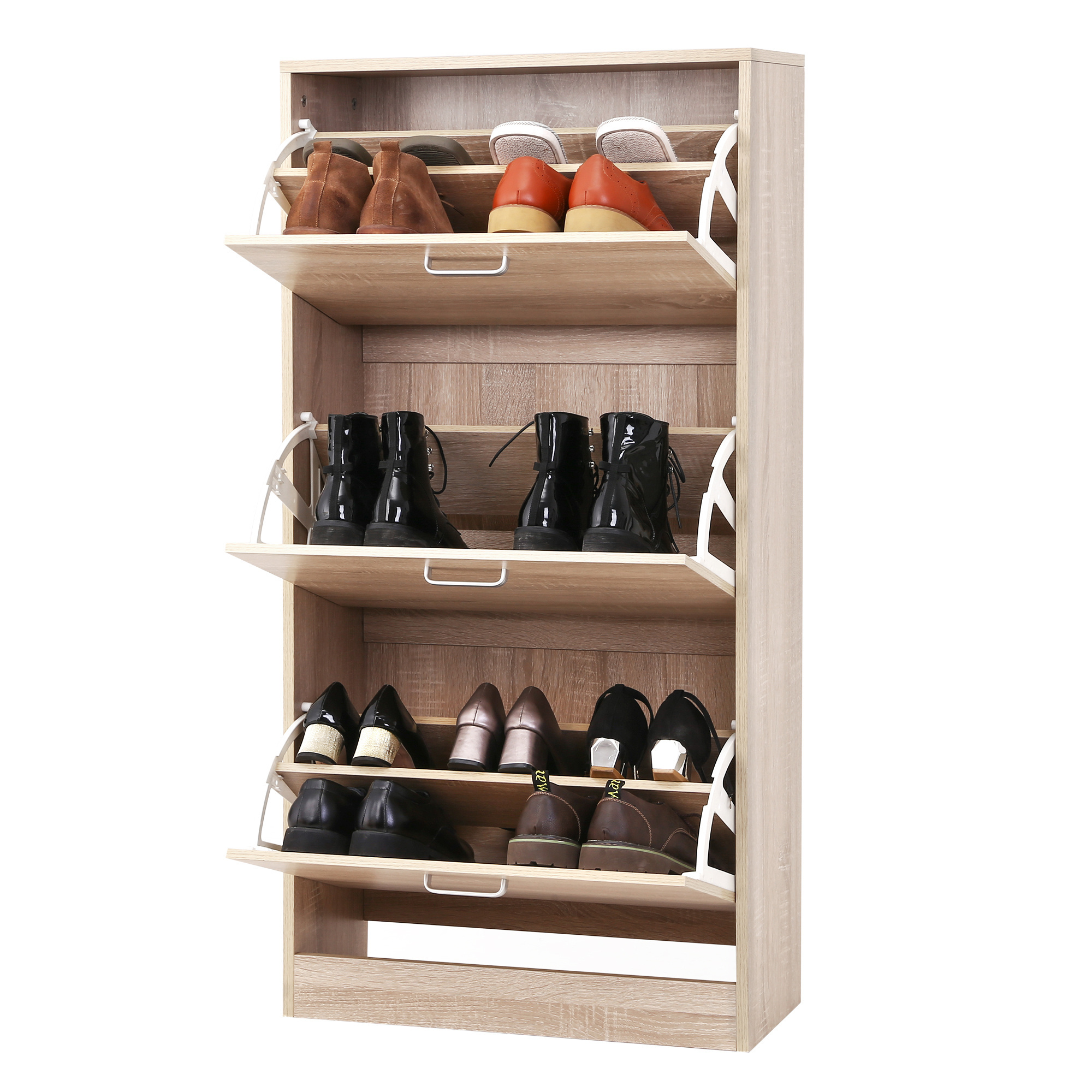 VASAGLE China Wholesale Home Furniture Shoe Rack Wooden 3 Doors Pull Out Shoe Rack