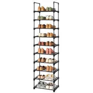 SONGMICS Home Entryway Collapsible Shoe Rack Storage 10 Layers Narrow Metal Shoe Rack