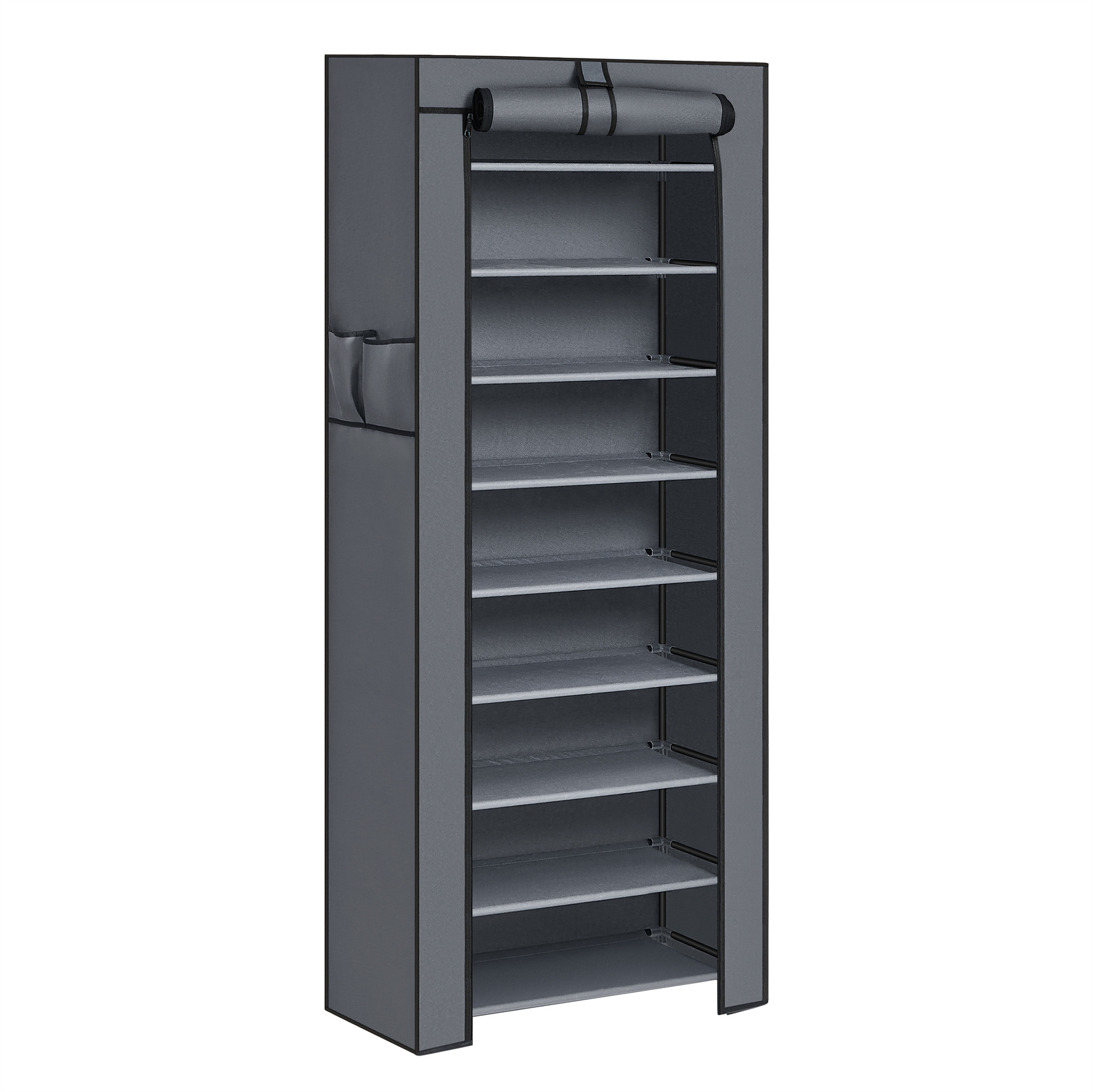 SONGMICS Large Free Standing Gray 10 Layer Single Row Shoe Racks Large Capacity Shelf  Shoe Storage Cabinet