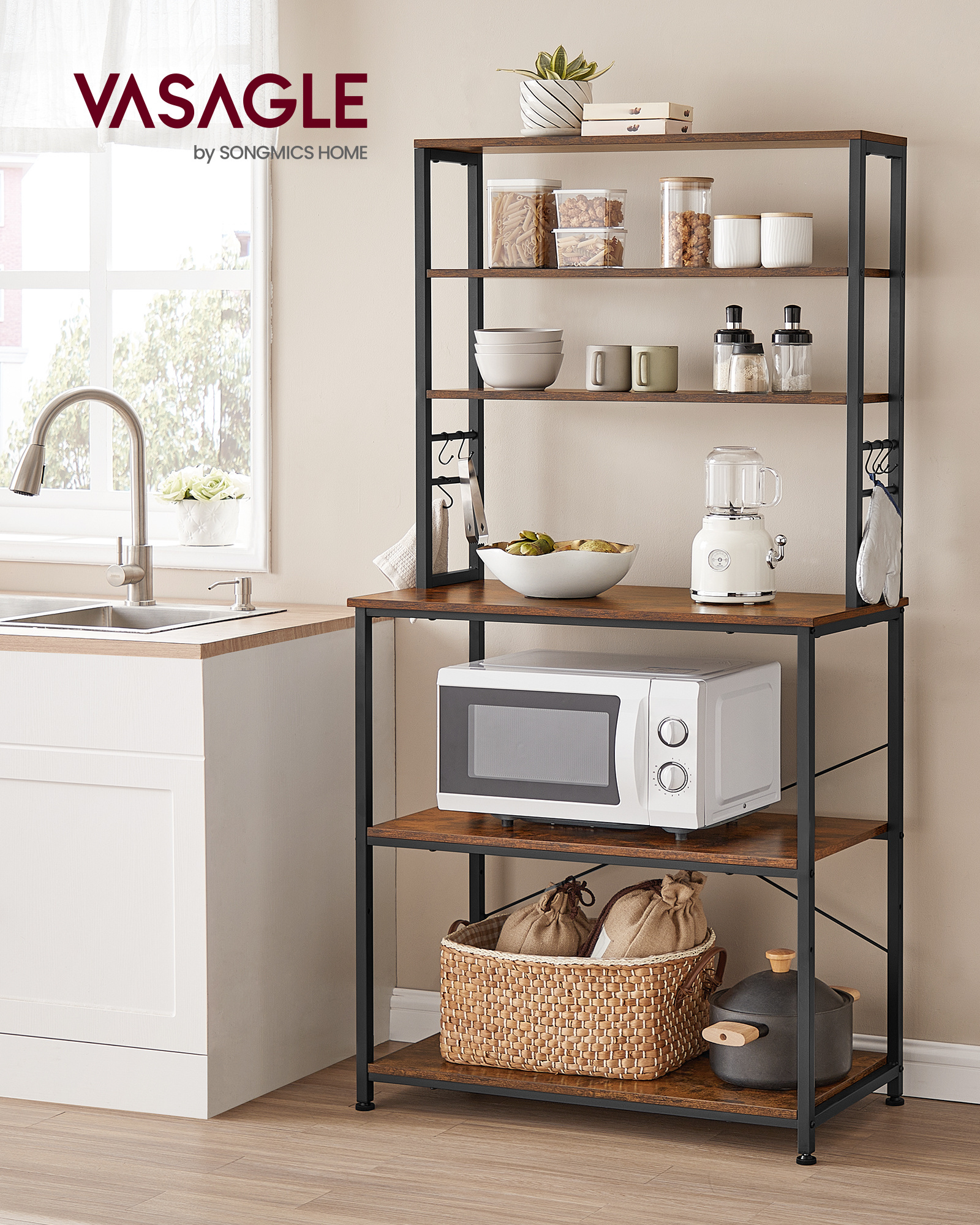 VASAGLE Wholesale OEM Industrial Kitchen Wooden Shelving Units 6 Shelves Kitchen Standing Shelf