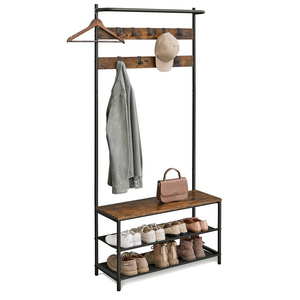 Vasagle new design Industrial hall tree with bench and shoe storage multifunctional gray coat rack with mirror