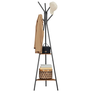 VASAGLE Industrial Style Simple Floor Free Standing Metal Clothes Hat Hanger Coat Rack With 2 Shelves