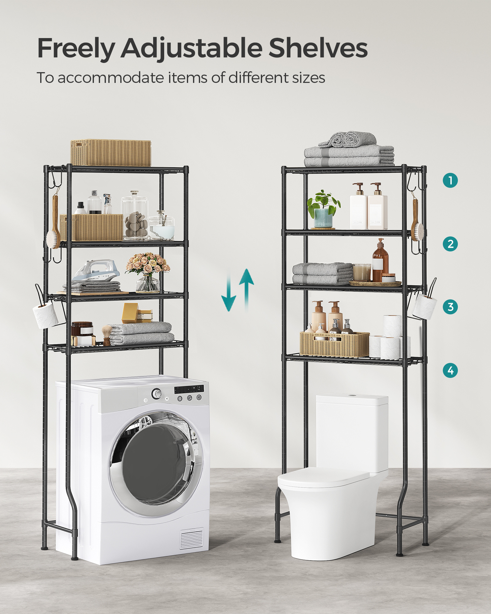 SONGMICS Space-Saving Over The Toilet Storage Rack 4-Tier Bathroom Metal Storage Shelf toilet rack