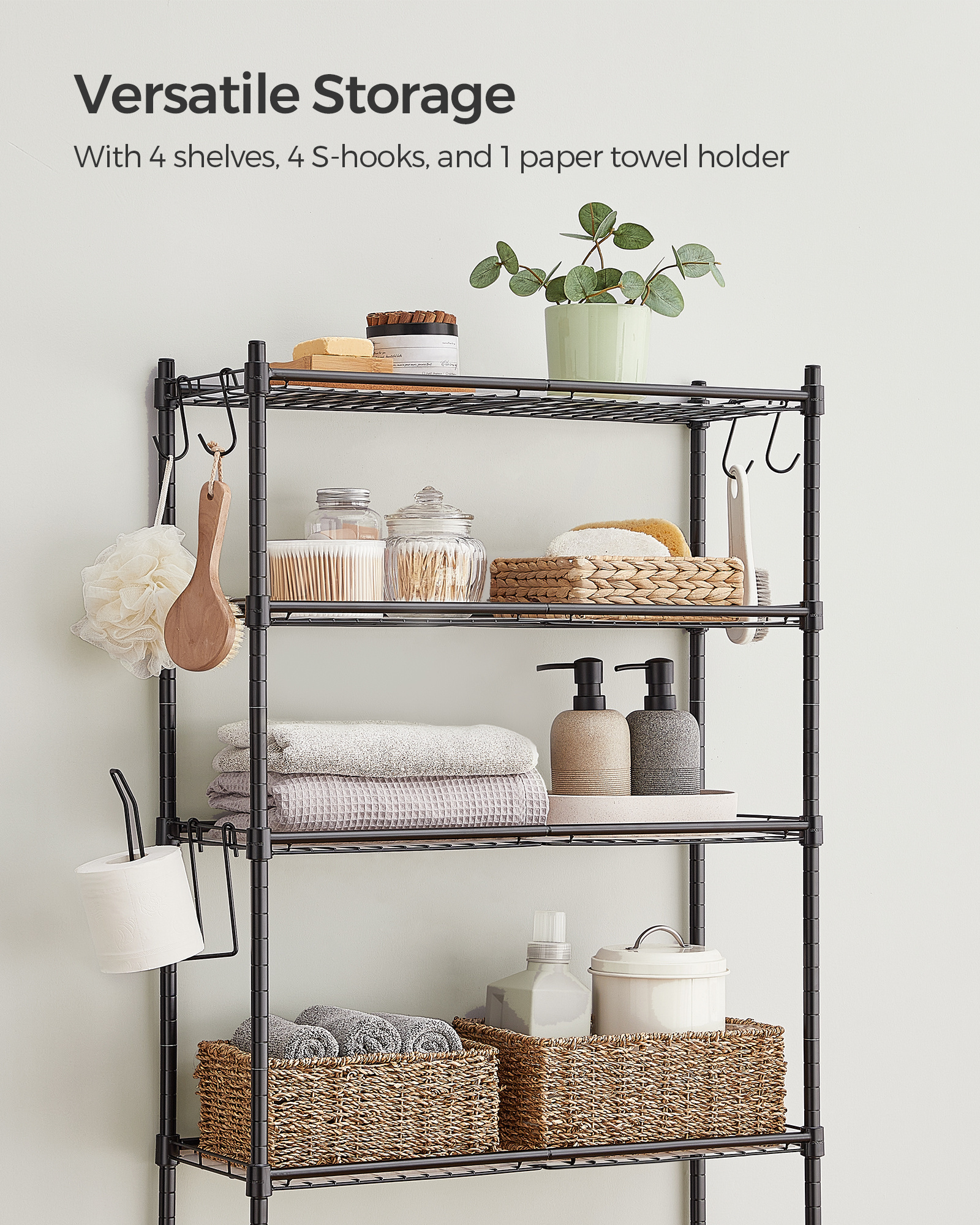 SONGMICS Space-Saving Over The Toilet Storage Rack 4-Tier Bathroom Metal Storage Shelf toilet rack