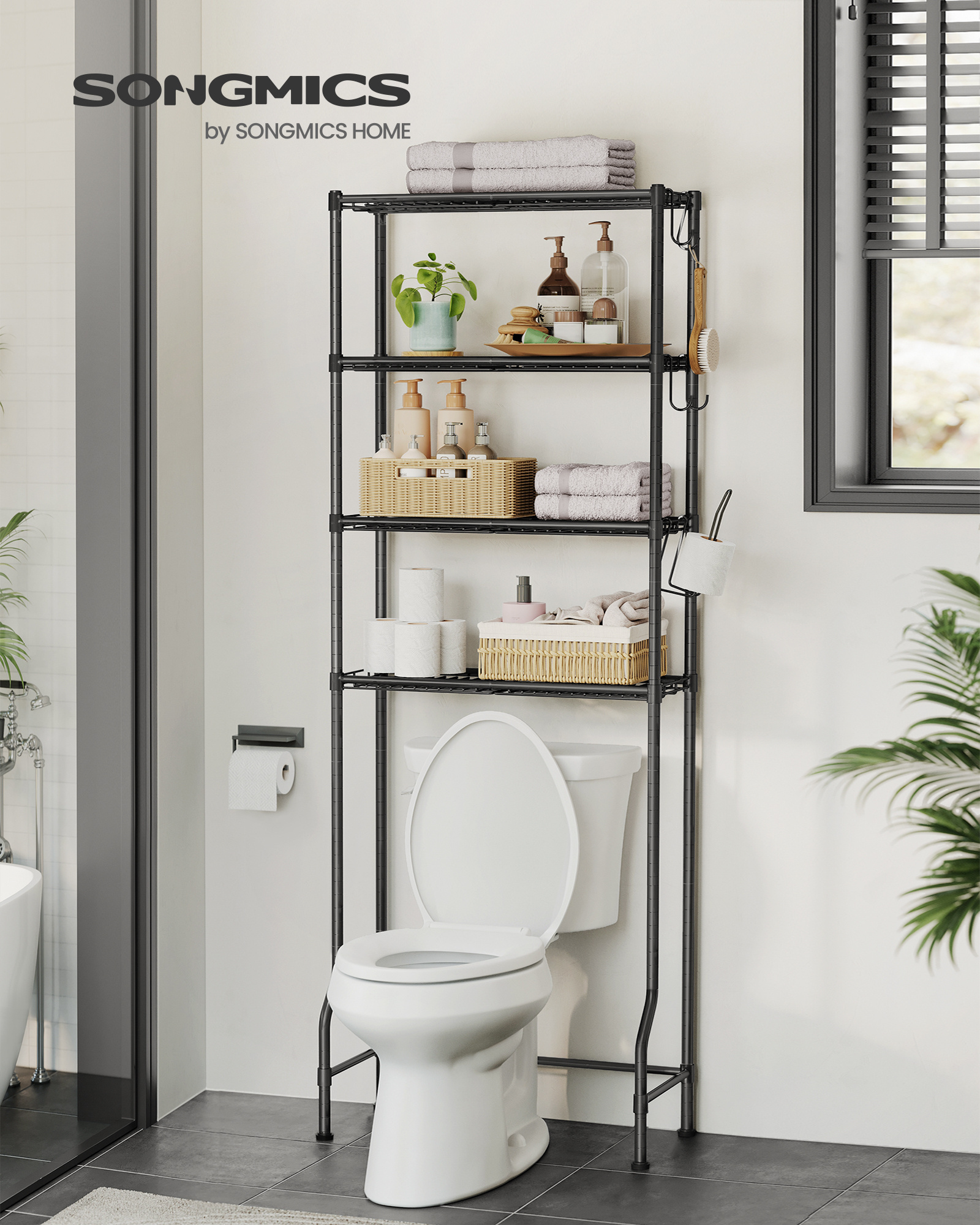 SONGMICS Space-Saving Over The Toilet Storage Rack 4-Tier Bathroom Metal Storage Shelf toilet rack