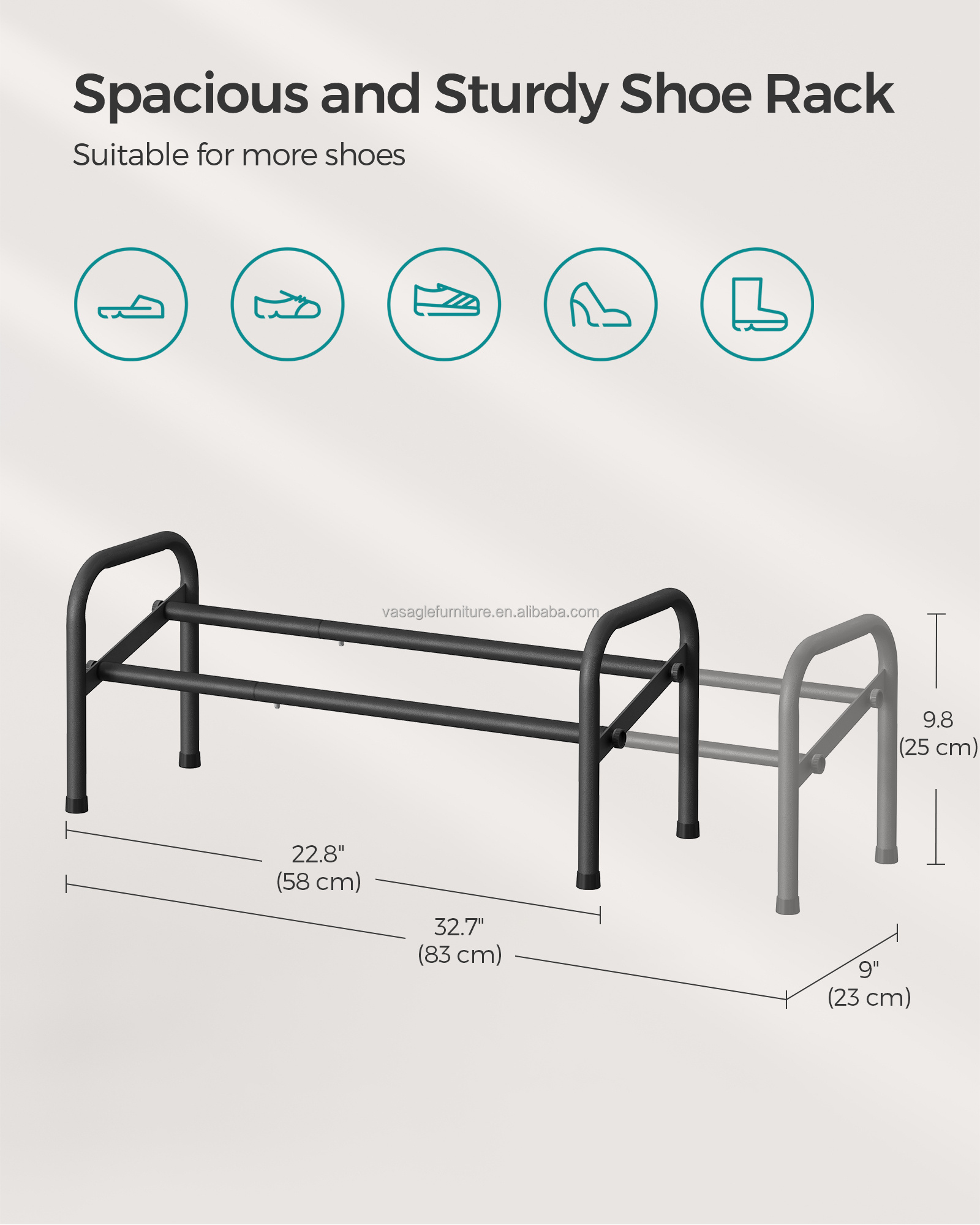 SONGMICS Easy Assembly Free Standing 1-Tier Metal Shoe Shelf Storage Adjustable & Expandable Shoe Rack