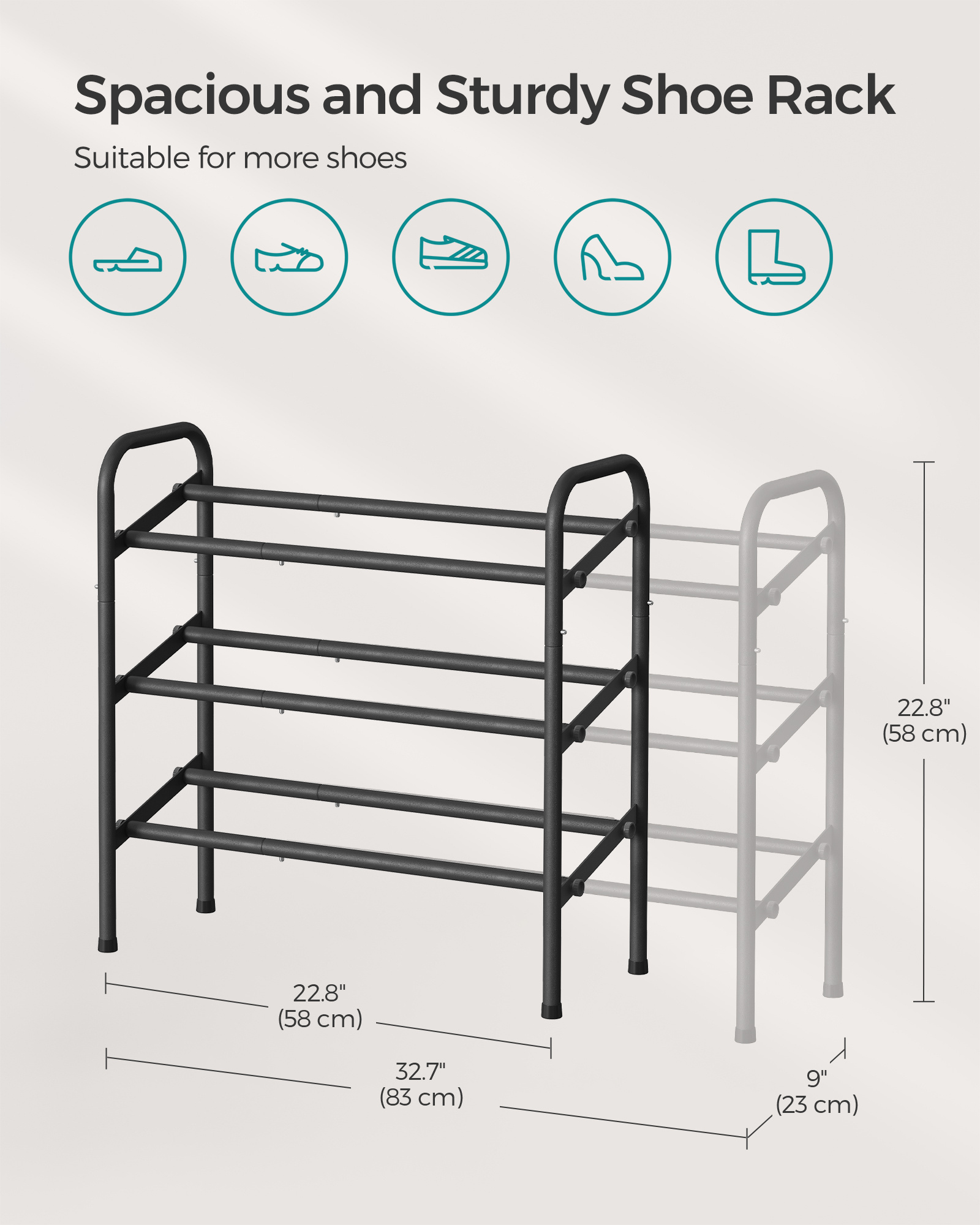 SONGMICS 3-Tier Adjustable Metal Shoe Rack Expandable Free Standing Shoe Organizer for Entryway