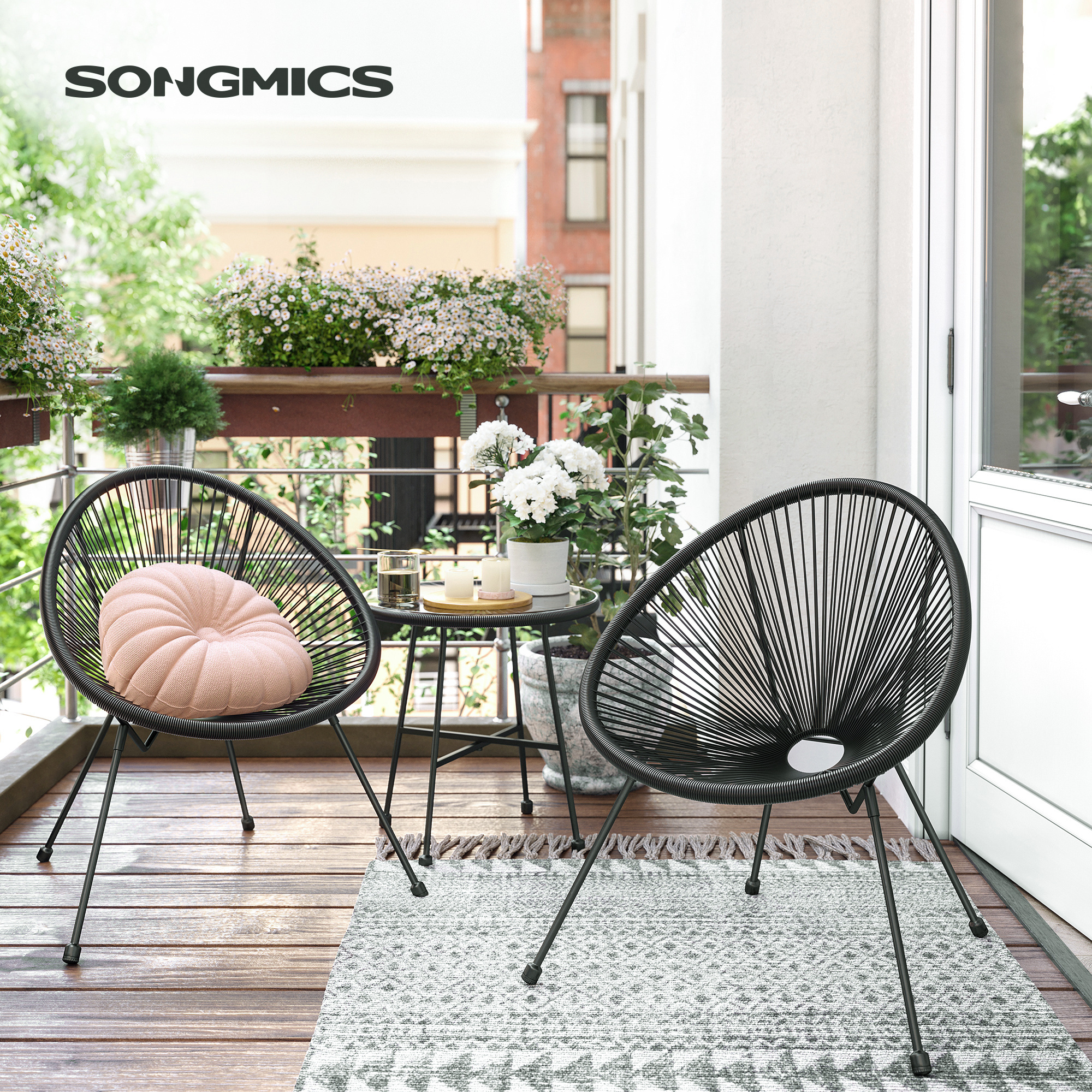 SONGMICS Outdoor Weave Conversation Set Outdoor Seating Garden Patio Furniture Set 3 Pieces Acapulco Chair