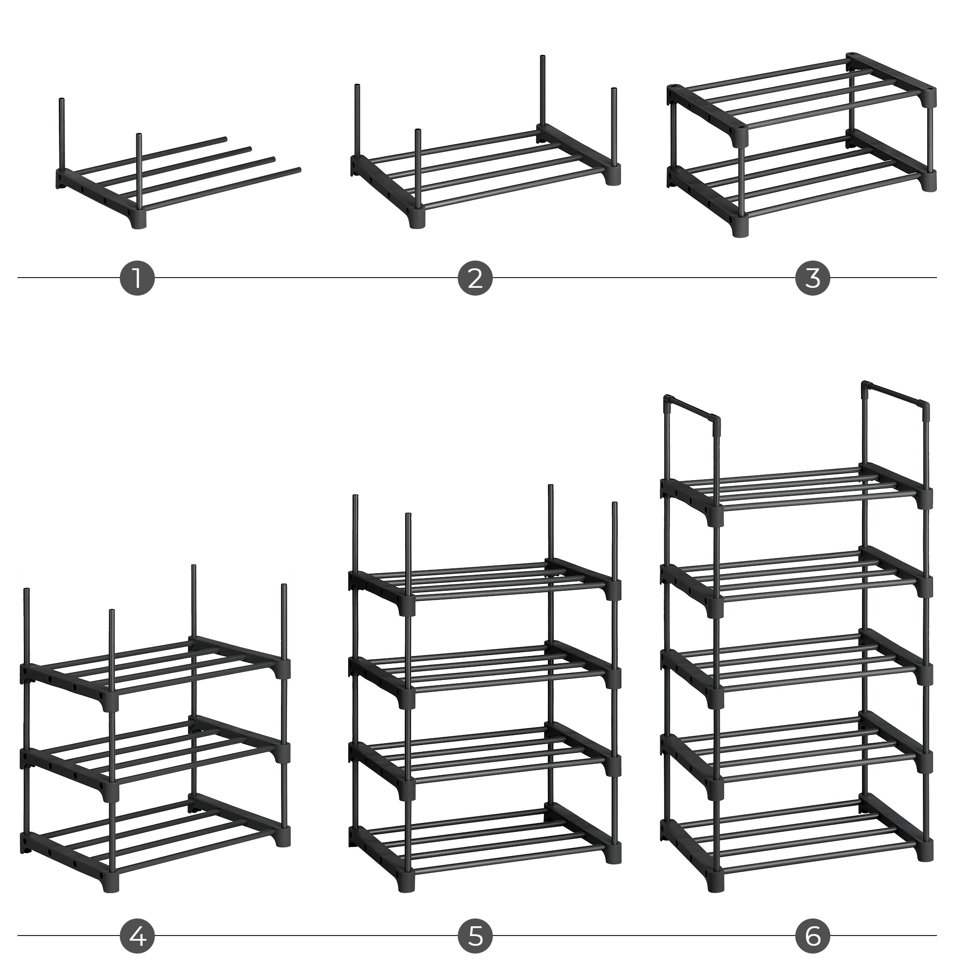 SONGMICS 5 tier shoe storage rack tall Stackable Shoe Shelf Set of 2 metal shoe rack black