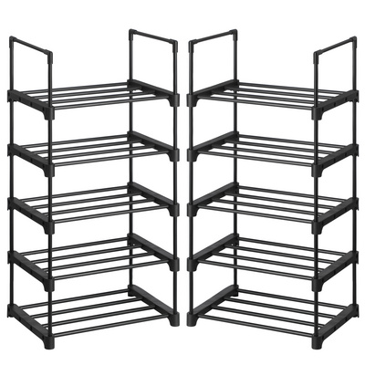 SONGMICS 5 tier shoe storage rack tall Stackable Shoe Shelf Set of 2 metal shoe rack black