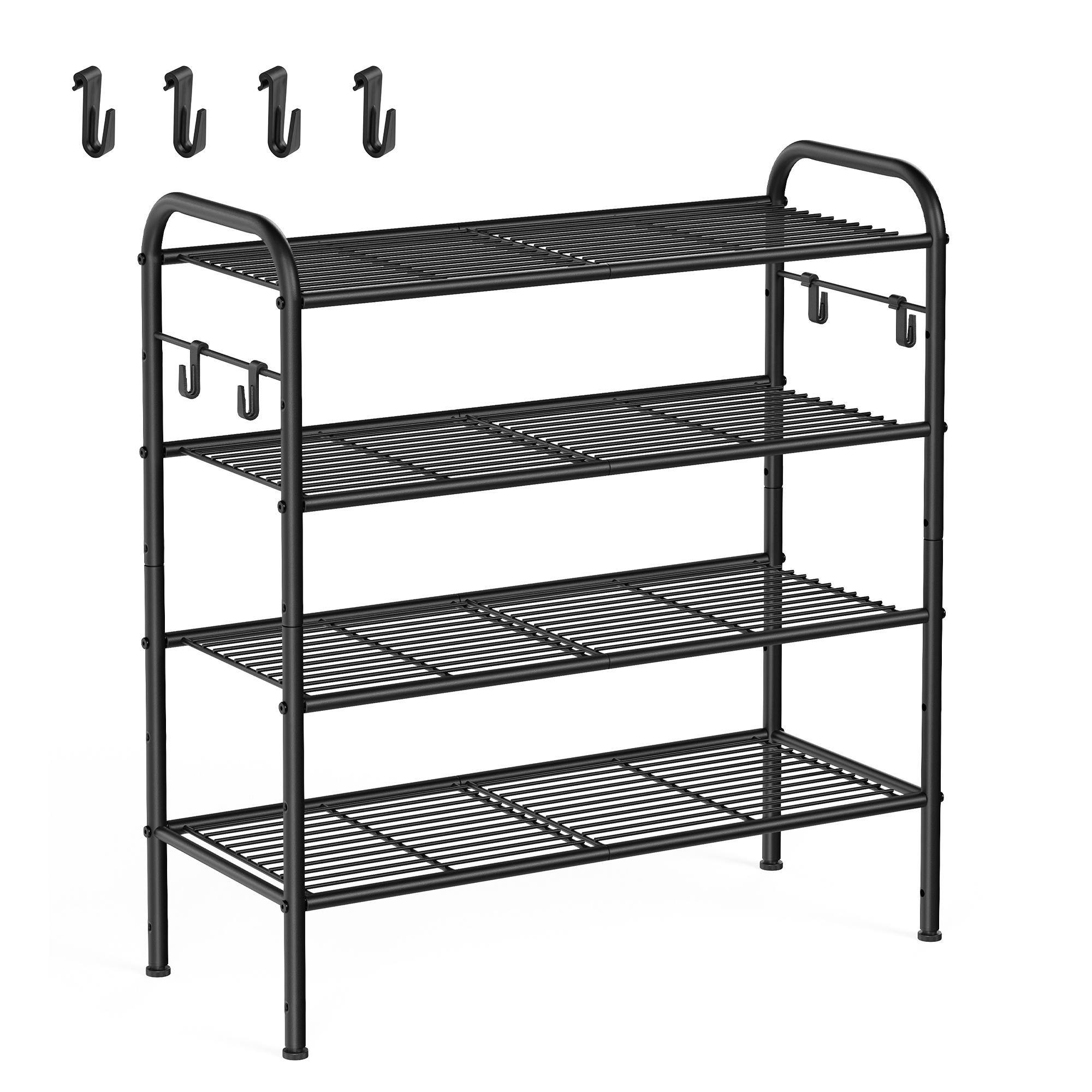 SONGMICS Easy Assembly 4-Tier Shoe Organizer Metal Shoe Shelf Storage Height-Adjustable Shoe Rack