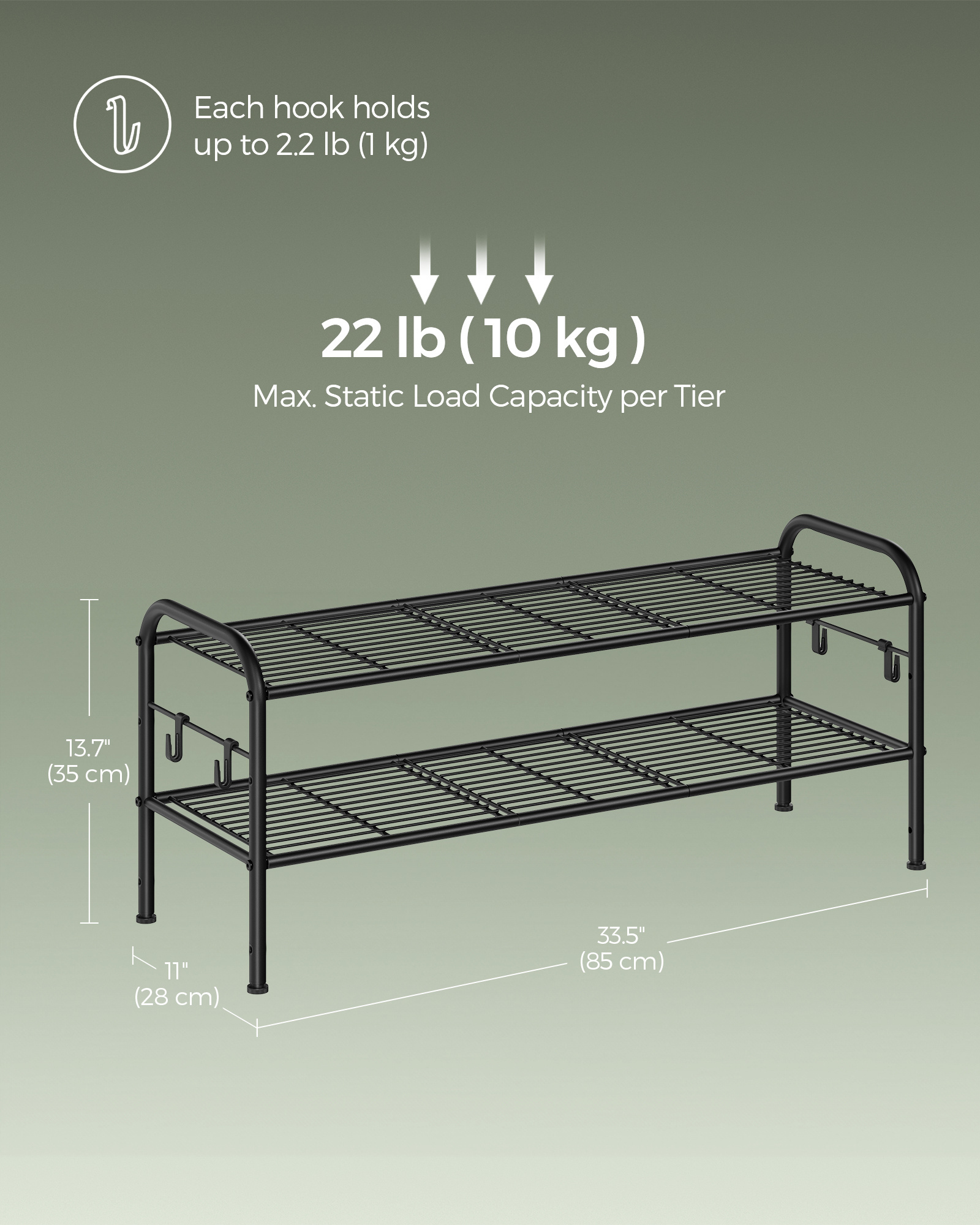 SONGMICS  2-Tier Shoe Organizer Hallway Metal Shoe Shelf Height-Adjustable Shoe Rack