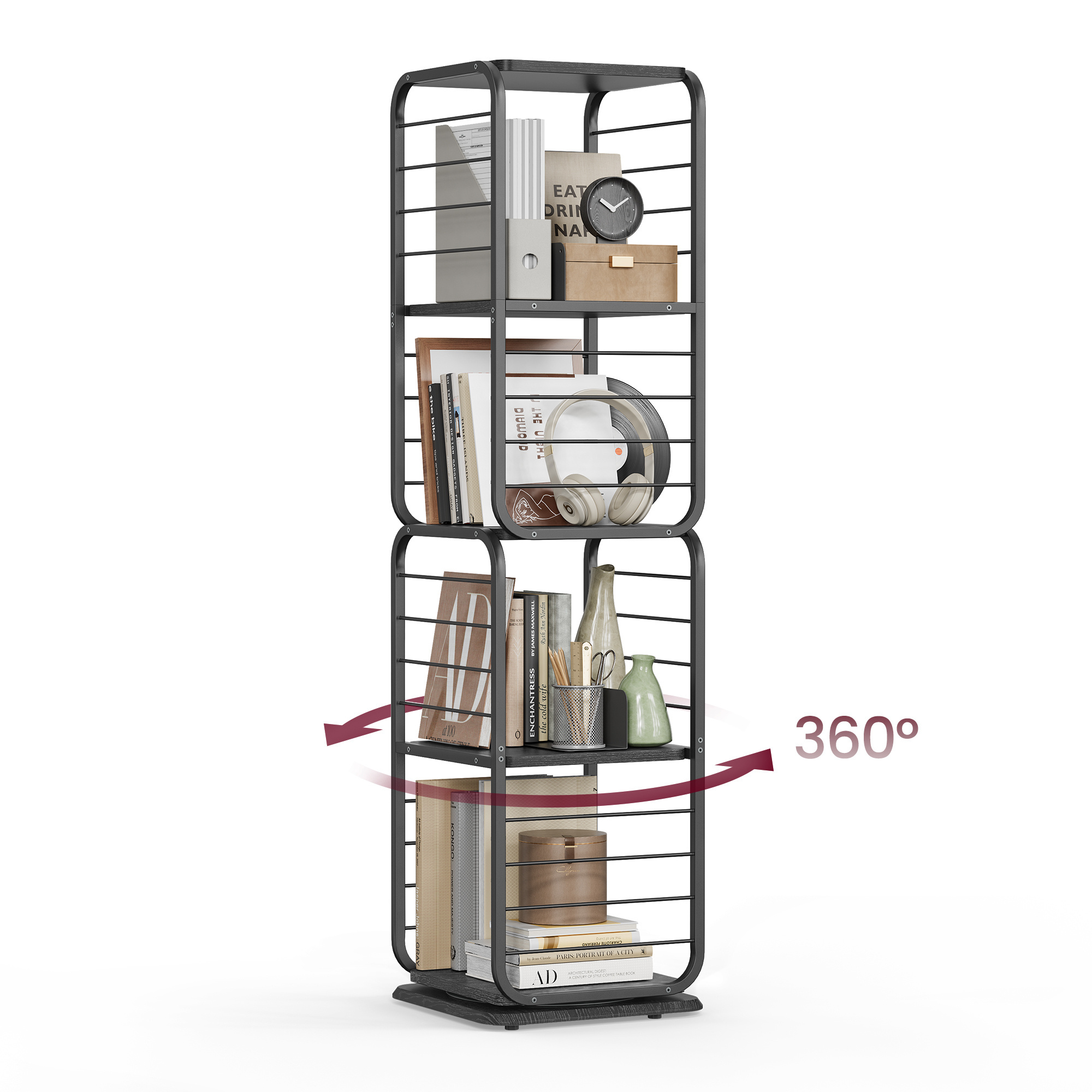 VASAGLE Rotating Bookshelf Standing Shelf Small Spaces Storage Shelf 4-Tier Rotating Bookcase