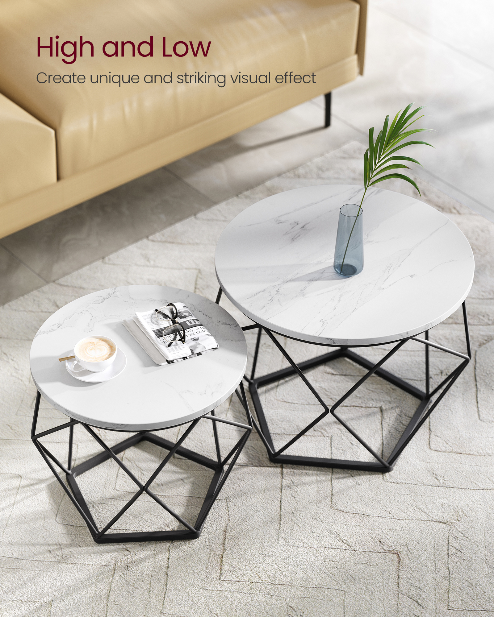 VASAGLE Hot Selling Nordic nesting side table Modern Style Round Coffee Tables Set of 2