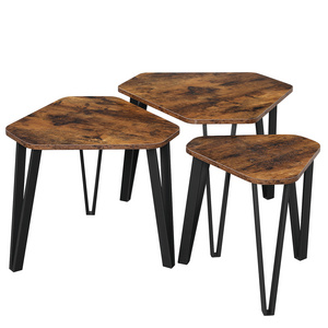 VASAGLE 3 Piece Nesting Coffee Table  For Home Hotel Restaurant Furniture Living Room Side Table With Wooden Top And Metal Legs