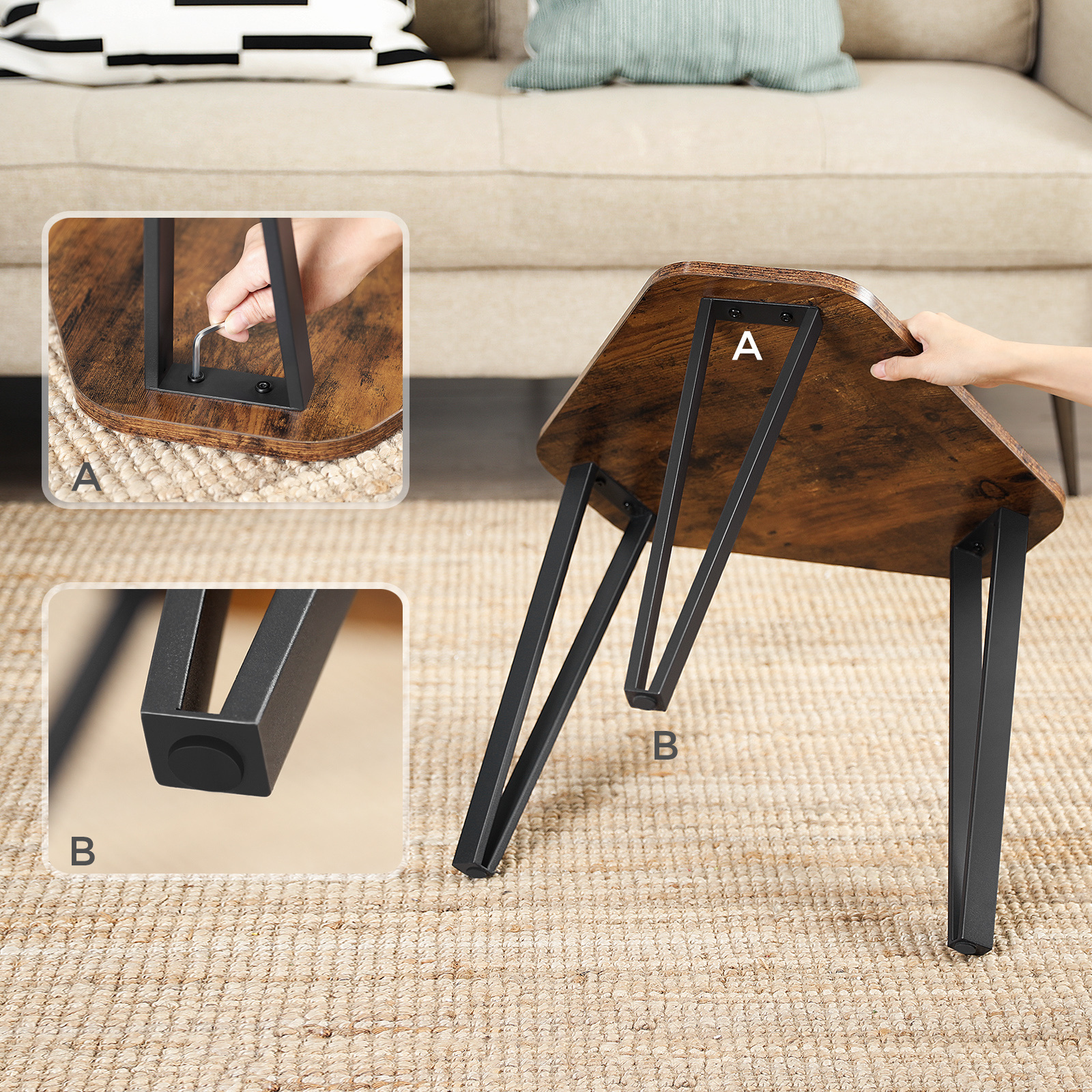 VASAGLE 3 Piece Nesting Coffee Table  For Home Hotel Restaurant Furniture Living Room Side Table With Wooden Top And Metal Legs