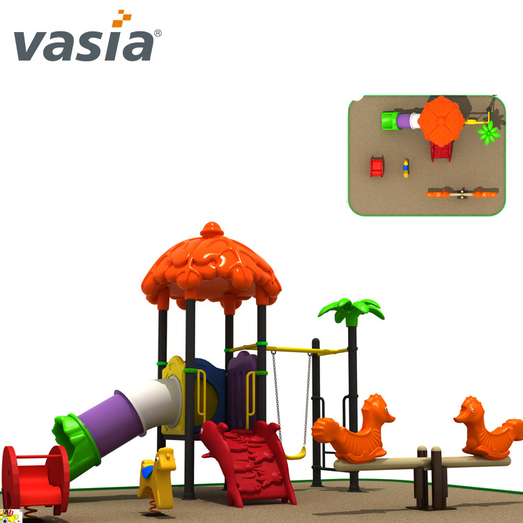 China Reliable Supplier Vasia Colorful Cheap Park Toys Children Plastic Outdoor Playground with Swing and Seesaw