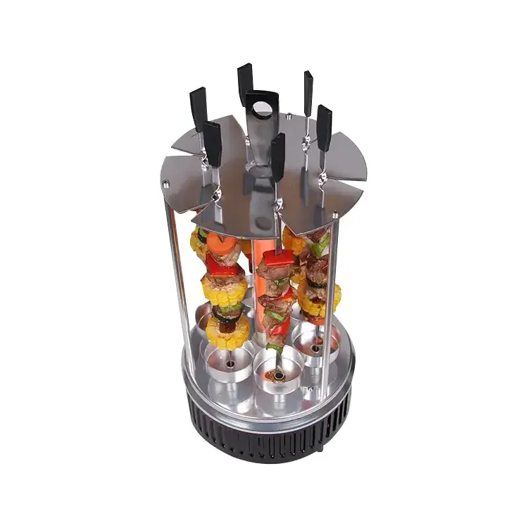 Popular 360 Degree 6 Skewers Aluminium Automatic Rotisserie Vertical Electric BBQ Grill