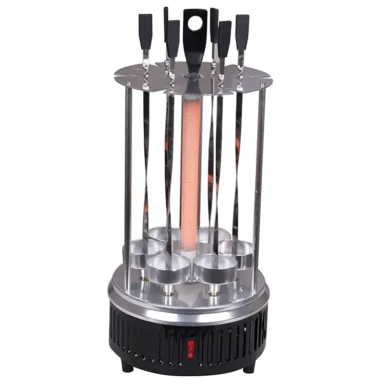 Popular 360 Degree 6 Skewers Aluminium Automatic Rotisserie Vertical Electric BBQ Grill