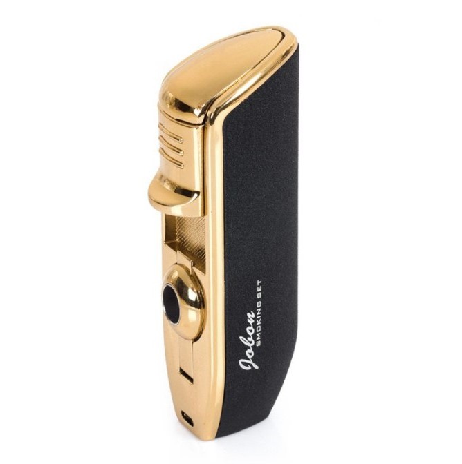 Portable  Windproof  Spray  3Jet Torch  lighter Refillable Butane Gas Cigars  Lighters  With Cigar Cutter