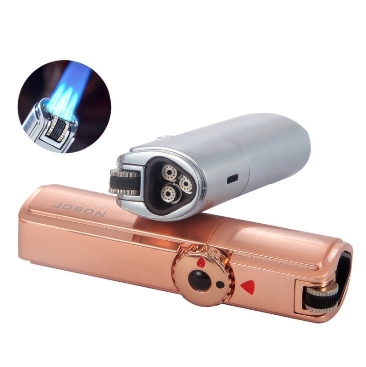 A Stylish Multi-functional  windowproof Straight Flame jet  lighter  Triple Torch Lighter with a Cigar Cutter