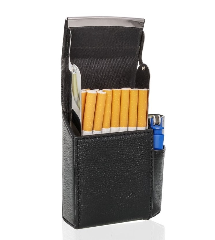 Cool custom leather cigarette case carrying cases storage box with steel frame  for smoking pipes,lighter