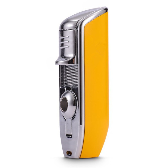 Portable  Windproof  Spray  3Jet Torch  lighter Refillable Butane Gas Cigars  Lighters  With Cigar Cutter