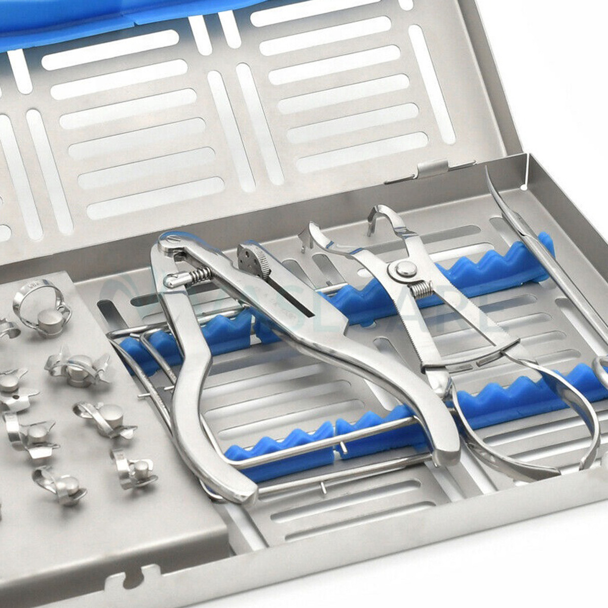 Dental Rubber Dam Kit with 12 Clamps ivory clamp forceps Ainsworth punch plier Rubber Dam Frame autoclavable  Sterilization Tray