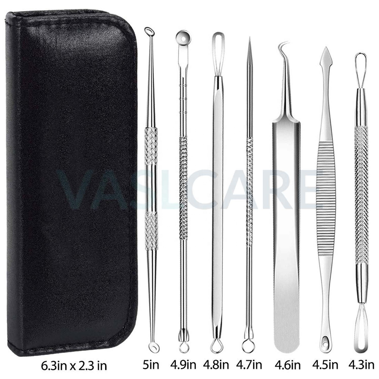 Blackhead Facial Acne Kit  Comedone Extractor Spot Treatment Blemish Whitehead Popping Tool Tweezer Set of 7 Pcs by Vaslcare