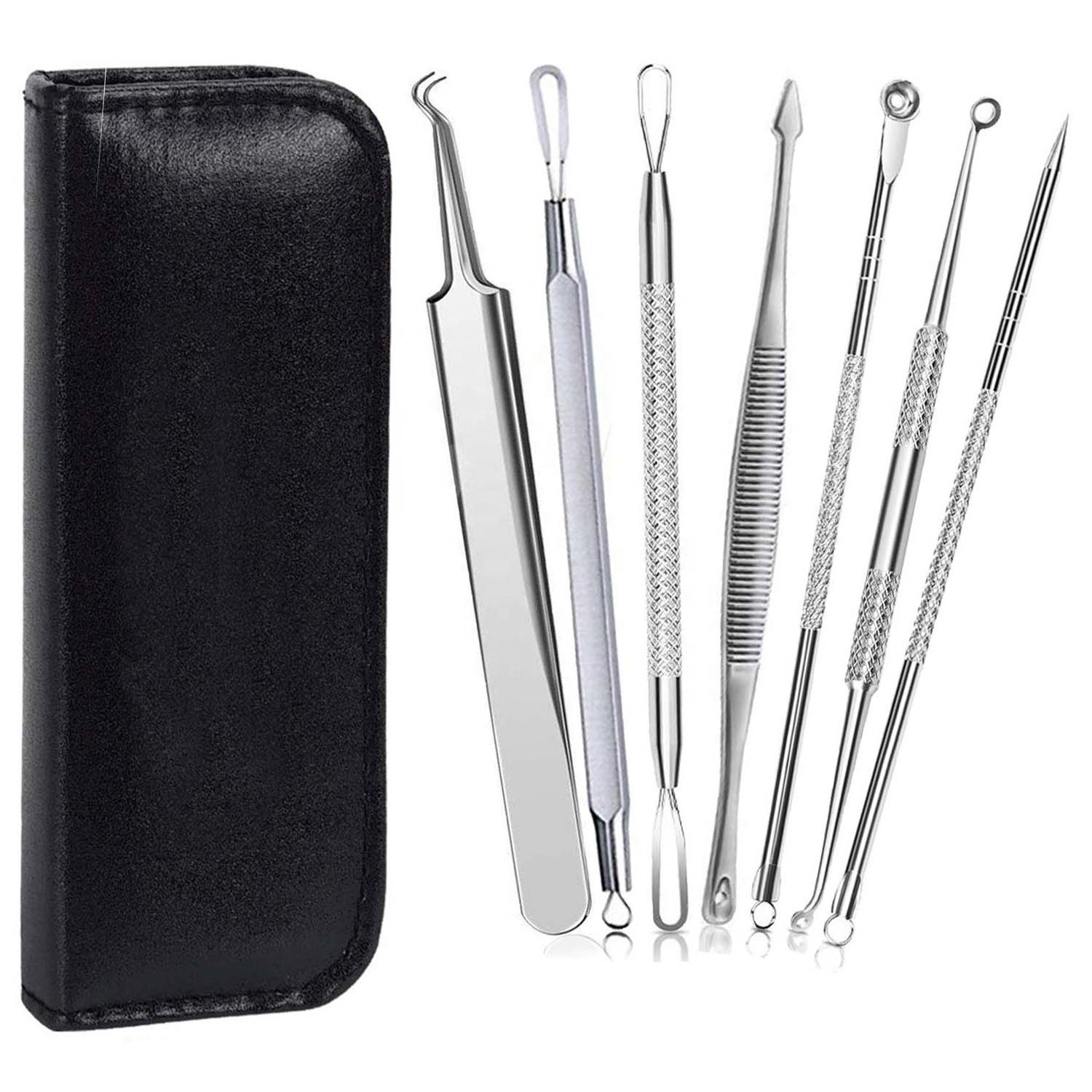 Blackhead Facial Acne Kit  Comedone Extractor Spot Treatment Blemish Whitehead Popping Tool Tweezer Set of 7 Pcs by Vaslcare