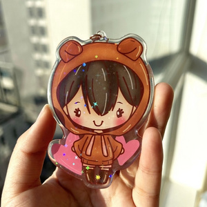 Custom Promotional Blank Kpop Designer Anime Character Kawaii Clear Resin Plastic Acrylic Printed Glitter Keychain in Bulk