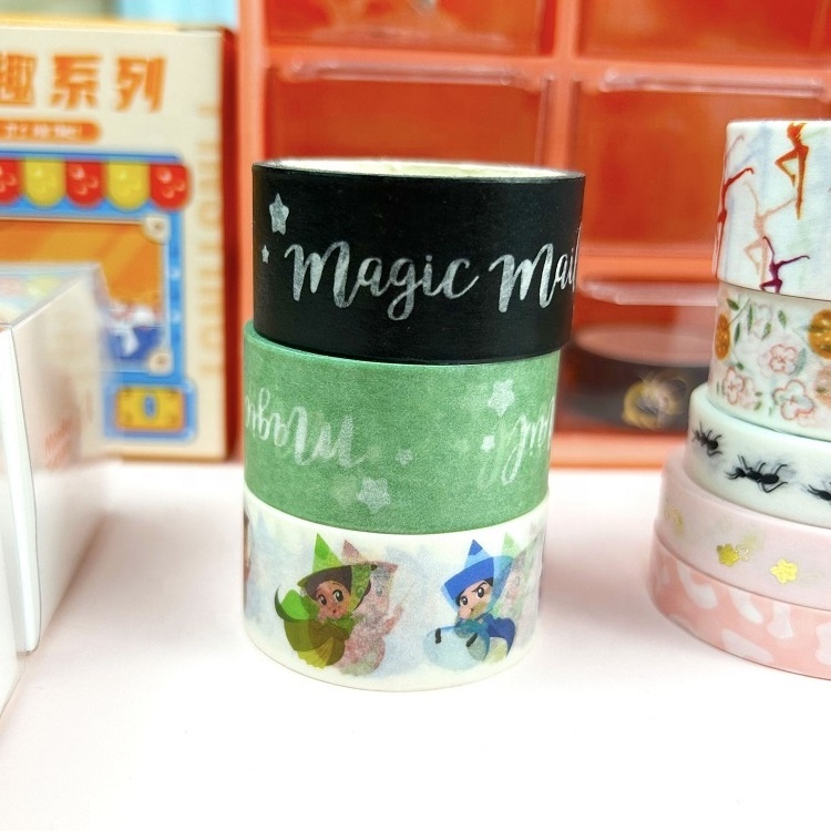 Custom Wholesale Washi Tape Printed Self Adhesive Kawaii Washi Masking Paper Tapes Foil Silver Washi Tape