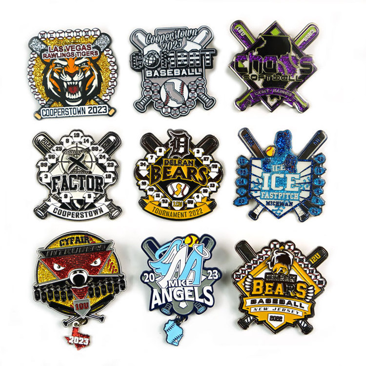 Metal Crafts Wholesales Manufacturer Custom Sport Design Club Logo Metal Badges Soft Enamel Trading Baseball Pins