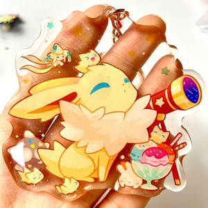 Custom Bulk Promotional Logo Cute Kawaii Cartoon Anime Clear Resin Glitter Acrylic Plastic Keychain Charm With Epoxy