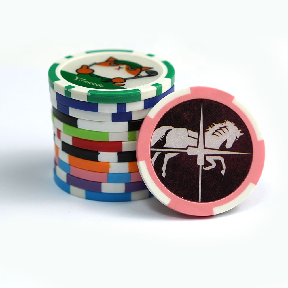 VastGifts Manufacturer Whole Sale Custom Logo Blue ABS Poker Chips Jetton with Text Printing Sticker