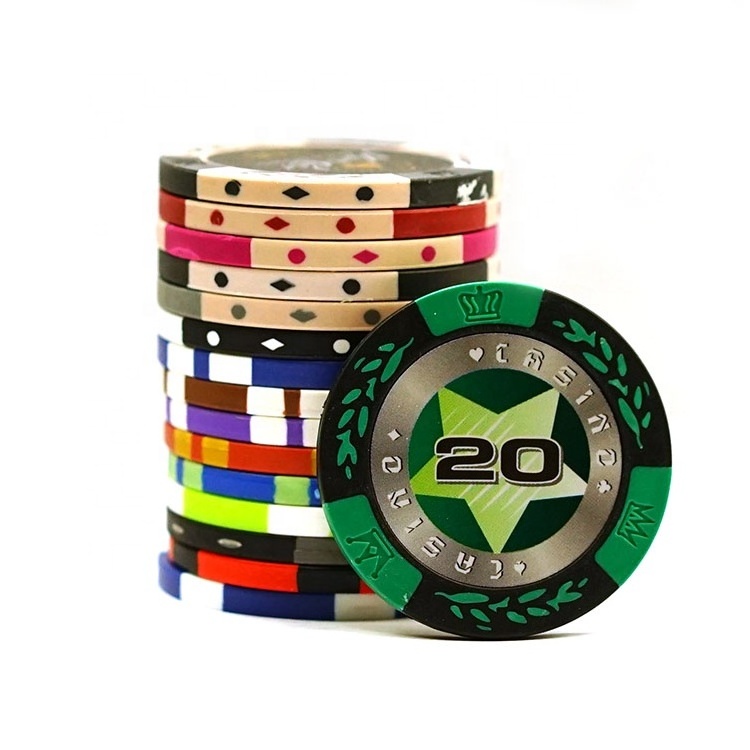 VastGifts Manufacturer Whole Sale Custom Logo Gray Blue ABS Poker Chips Jetton with Printing Sticker