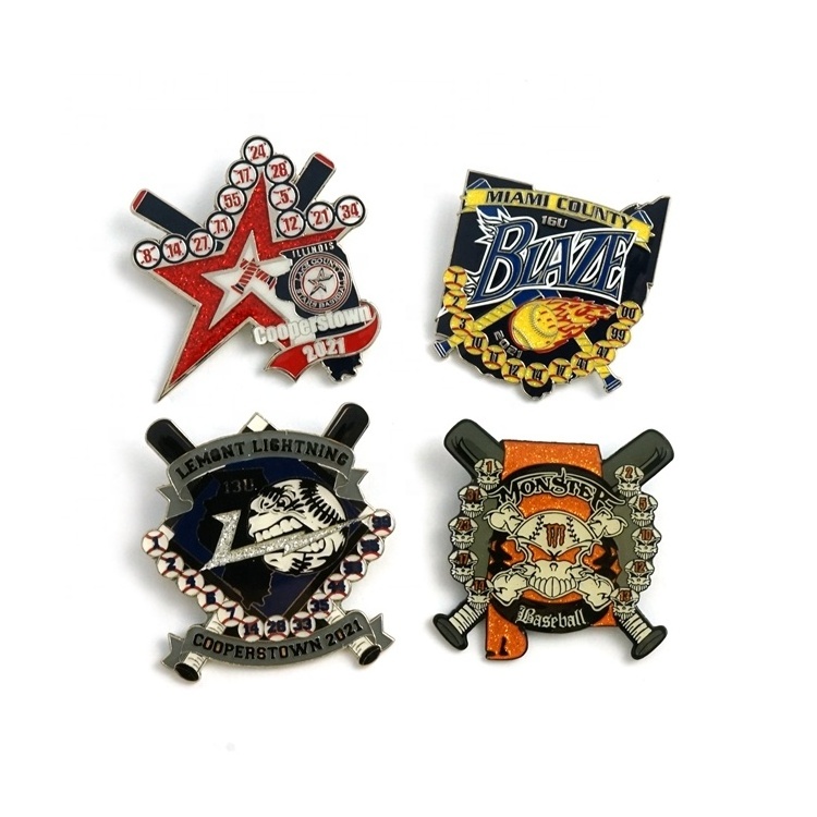 Metal Crafts Wholesales Manufacturer Custom Sport Design Club Logo Metal Badges Soft Enamel Trading Baseball Pins