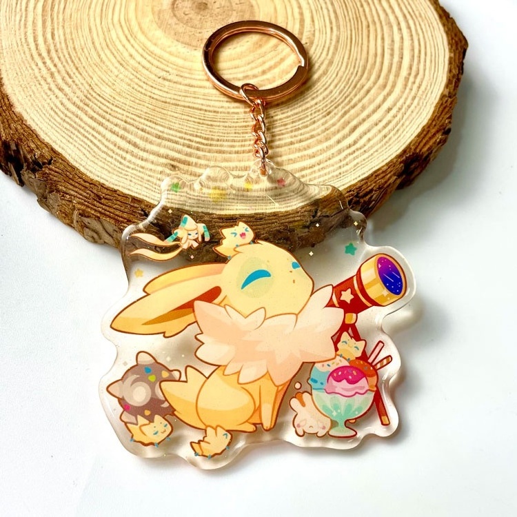 Custom Bulk Promotional Logo Cute Kawaii Cartoon Anime Clear Resin Glitter Acrylic Plastic Keychain Charm With Epoxy