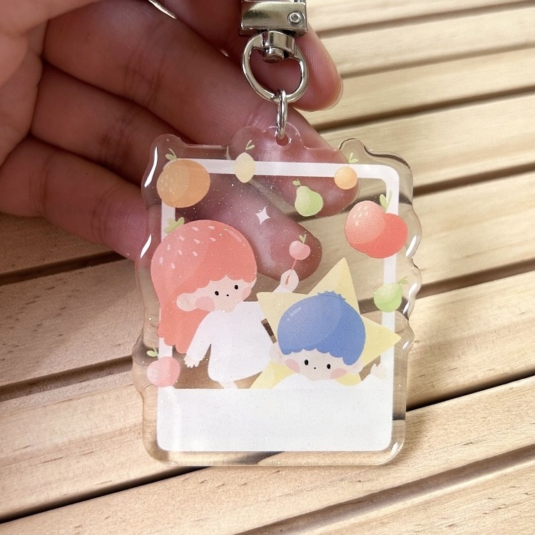 Custom Promotional Blank Kpop Designer Anime Character Kawaii Clear Resin Plastic Acrylic Printed Glitter Keychain in Bulk