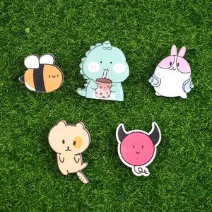 VastGifts Manufacturer Wholesale Acrylic Print Cute Animal Hat Clothing Pin Badge with Safety Pin High Quality