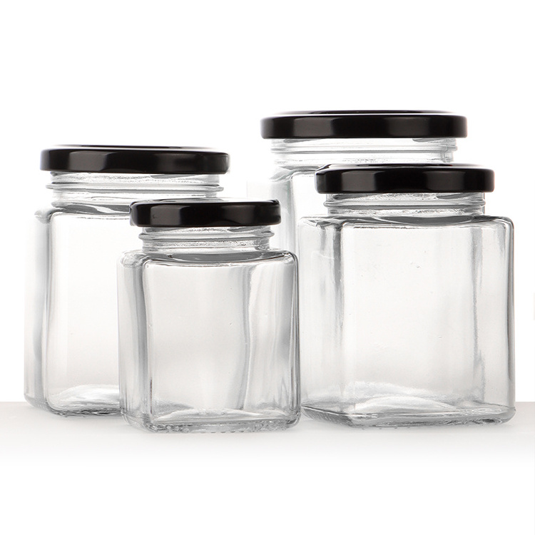 280Ml 500Ml Empty Square Honey Jar Glass Mason Jar Amber Glass Jars With Metal Lid