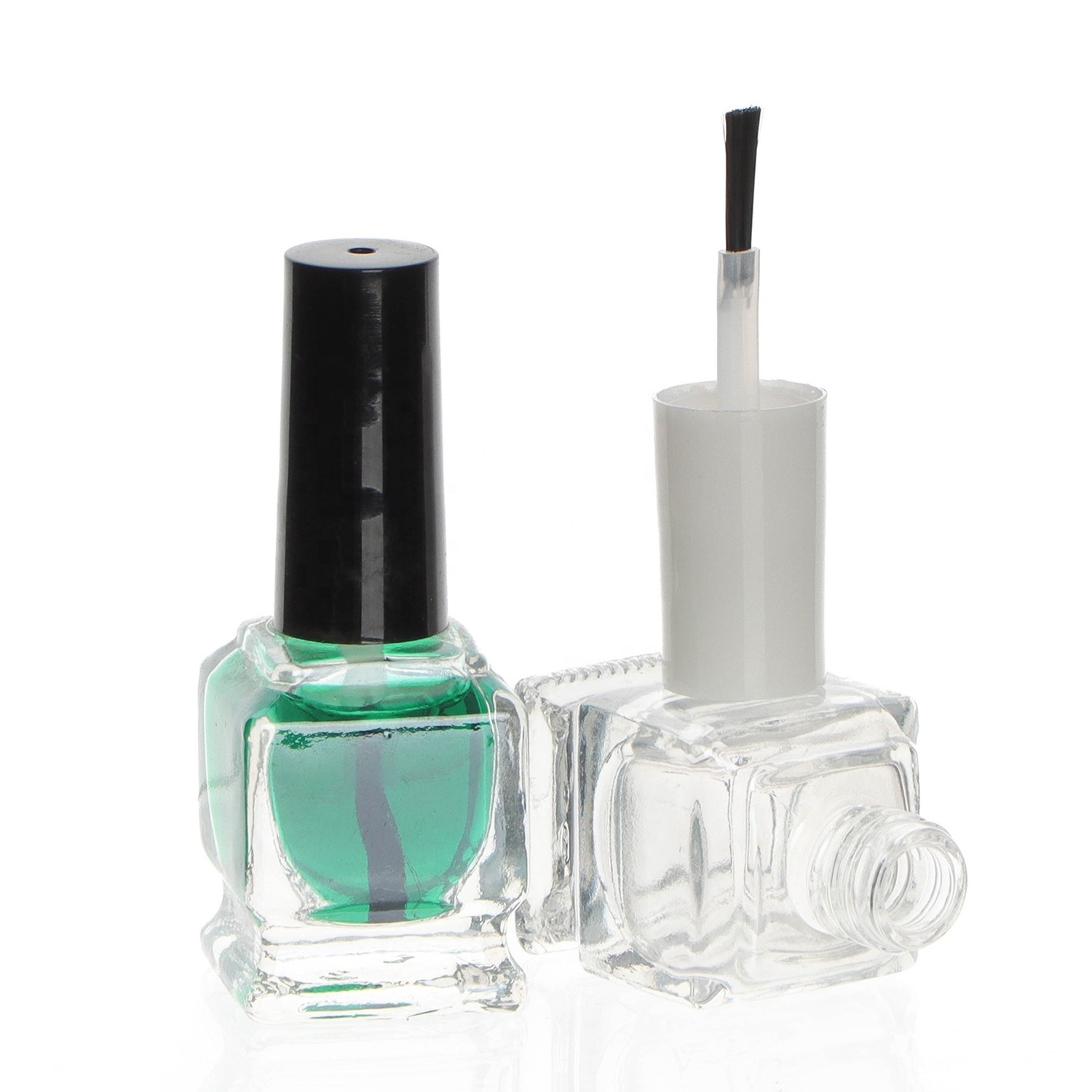 Free Sample 0.5Oz Customized Black Square Glass Nail Polish Paint Gel Bottle With Brush 10Ml 15Ml