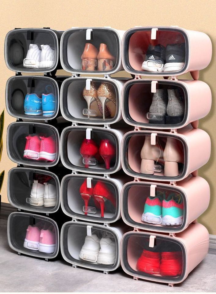 Luxury Stackable Cube Acrylic Storage 2pcs Box Double Seal Sneaker Box Plastic High Heel Seal Shoe Storage Boxes