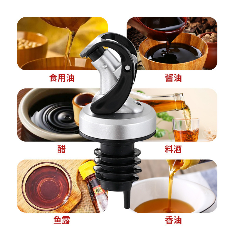 Gravity Oil Vinegar Wine Bottle Stopper Lock Plug Leak-proof Cap Rubber Nozzle Sprayer Liquor Dispenser Pourer for Kitchen Bar