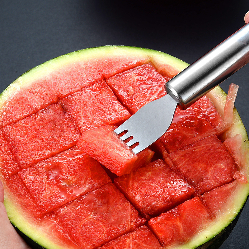 2 In 1 Watermelon Slicer Cutter Summer Multi Function Watermelon Fruit Knife Stainless Steel Fork Watermelon Cutter with Fork