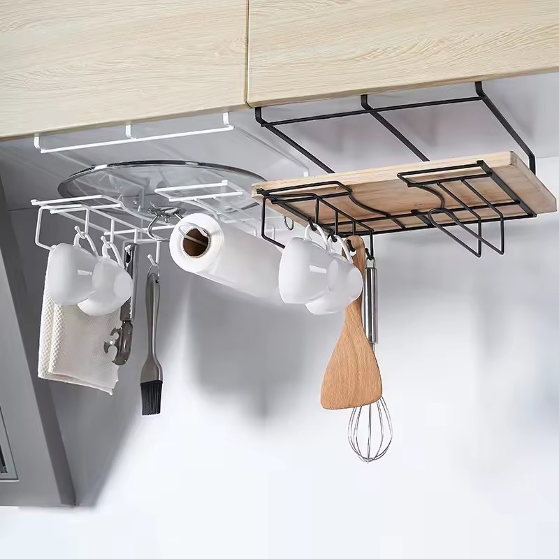 Multi-purpose Cabinet Under Hanging RackKitchen Storage Bin Under Shelf Wire Rack Cabinet Pot Organizer Holder Cup Hanging