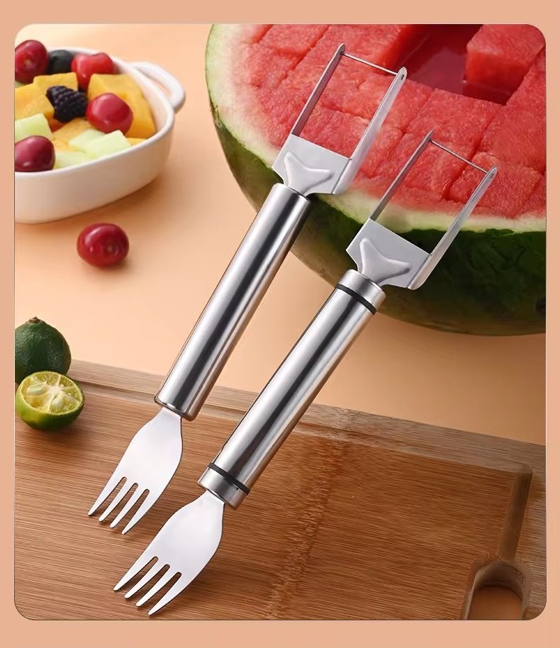 2 In 1 Watermelon Slicer Cutter Summer Multi Function Watermelon Fruit Knife Stainless Steel Fork Watermelon Cutter with Fork