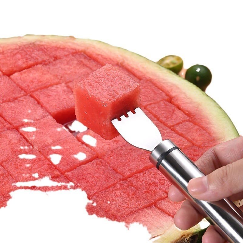 2 In 1 Watermelon Slicer Cutter Summer Multi Function Watermelon Fruit Knife Stainless Steel Fork Watermelon Cutter with Fork