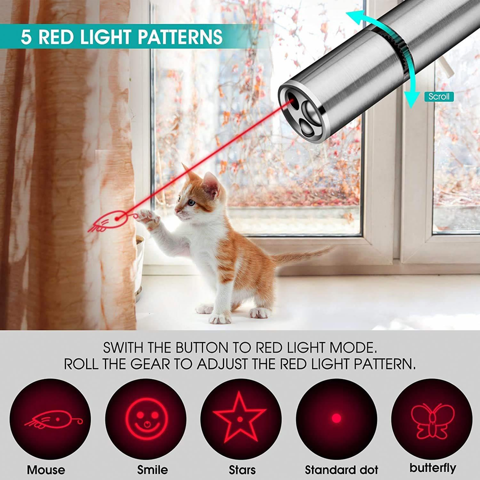 Electronic Pet Laser Pointer USB Rechargeable 7 Adjustable Cat Toy Chaser Stick Interactive Laser Cat Pen Pointer