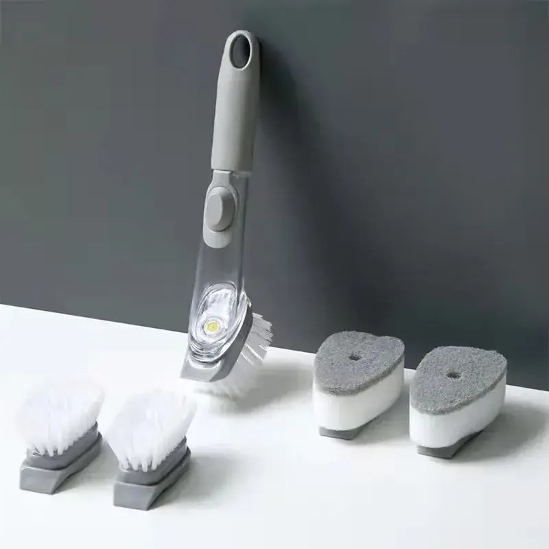 2 in 1 Kitchen Cleaning Brush Long Handle Cleaning Brush with Sponge Dispenser Dish Washing Brush Kitchen Tools